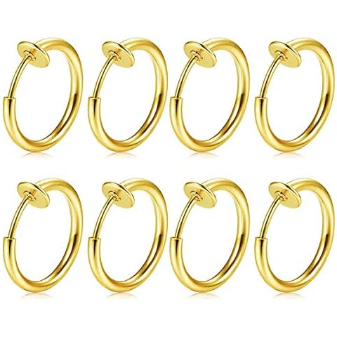 FECTAS 8pcs Fake Nose Lip Earring Ring Hoop Stainless Steel Non Pierced Clip On Piercing Body Jewellery Cover