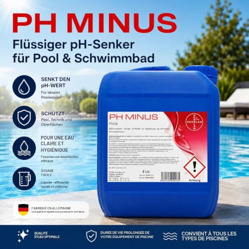 HERRLAN® pH Minus 10 litres / 11 kg – Réducteur de pH Liquide pour Piscine & Bassin – Régulation Professionnelle du pH pour systèmes au Chlore et à l’Eau salée – Fabriqué en Allemagne – vue 2