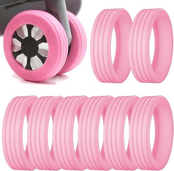 Image of Suitcase Wheel Cover Set of 8 Piece- Anti Scratch, Noise Reduction & Shock Absorption Silicone Protector Fits Most Trolley Luggage Bag & Office Chair