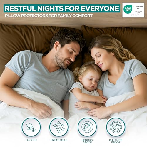 Image of Utopia Bedding Premium 100% Waterproof Pillow Protectors with Zipper Queen Size (Set of 2), Bed Bug and Dust Mite Proof Zippered Pillow Covers, Pillow Encasement Cases, Mocha