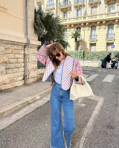 Vintage Floral Puffer Quilted Jacket Women's Coquette Cropped Padded Coat Boho Reversible Cardigan Y2K Winter Outwear3