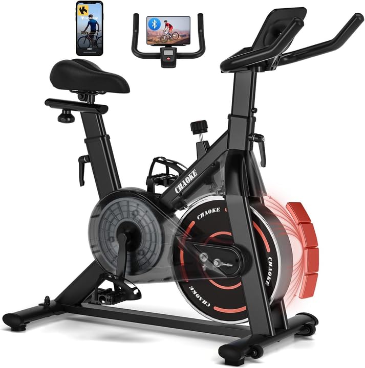 Exercise Bike, CHAOKE Stationary Bike for Home Fitness, Ultra-Quiet Magnetic Resistance Indoor Cycling Bike, Large Tablet Holder, Comfortable Seat, LCD Display, Strength Training