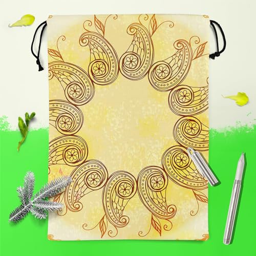 Image of ArtzFolio Ethnic Circular Ornament D5 | Reusable Sack Bag | Bag for Gym, Storage, Vegetable & Travel