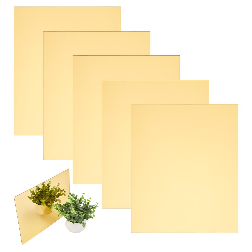 UNICRAFTALE 5pcs Golden Wall Mirror Tiles 11.81" x 9.88" Rectangle Acrylic Mirror Wall Stickers Mirror Tiles Flexible Acrylic Mirror Sheets Mirror Acrylic Mirrors Wall Decor Set