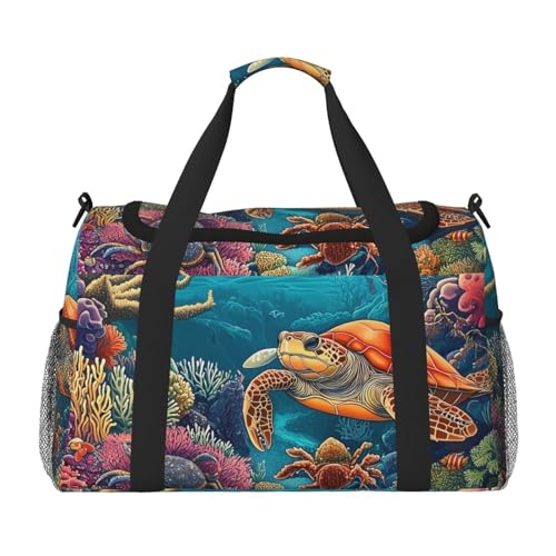 Coral Turtle Sea Duffle Bag Foldable Travel Tote Bag Carry On Large Weekender Overnight Bags Waterproof Gym Bag For Women Men2