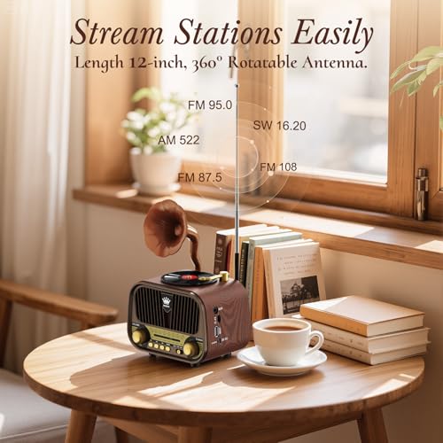 Image of PRUNUS J-190 Portable Radio AM FM SW Bluetooth, Retro Radios Vintage Small Transistor Radio with Best Sound,USB Rechargeable, Support TF Card /USB Playing,Rotary Knob Great, Gifts for Seniors
