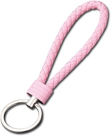 Amazon キーリング 革 編み込み ストラップ ベルトループ キーホルダー シンプル オシャレ レザー ホルダー 車 バイク 自転車 鍵ストラップ ライトピンク キーケース キーホルダー 車 バイク