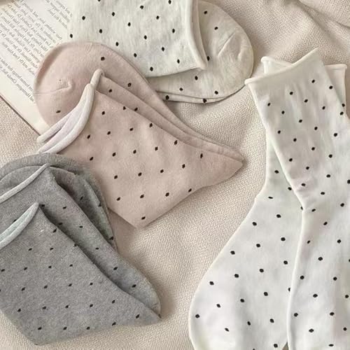 4 Pairs Women's Polka Dot Crew Socks - Breathable Cotton, Fashionable & Comfortable, Multicolor, All-Season4