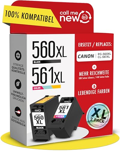 Callmenew 560XL & 561XL wkłady do drukarki – kompatybilne z kartridżami Canon 560 561 XL (PG-560XL czarny i CL-561XL), zasięg XL, inteligentny chip, zamiennik do PIXMA TS5350i TS7450i TS5300 – 2