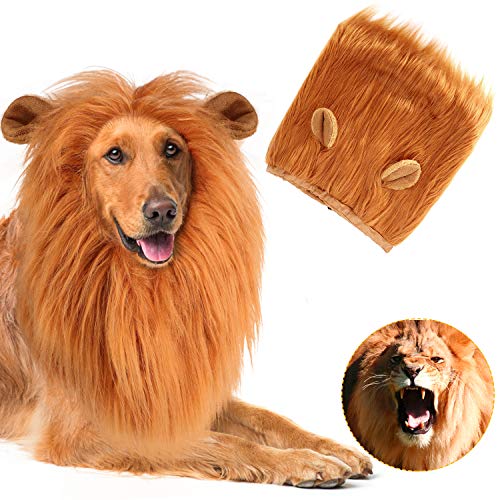 Dog Lion Mane Costume Pet Wig for Small Medium Large Dogs,Lion Mane and Tail for Dog,Dog Wig for Halloween Party,Pet Party,Birthday Party (1pcs)