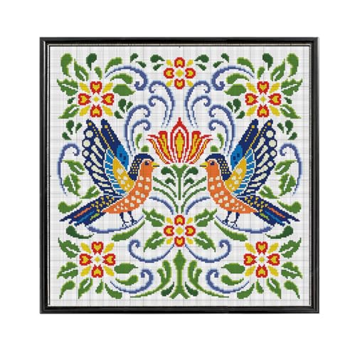 Image of FREEBLOSS 11CT Vector Flowers Stamped Cross Stitch Kits Complete Embroidery Kits with Instruction Cross Stitch Wall Hanging Kit for Needlepoint Adults Wall Art Decoration 18x18in /45x45cm
