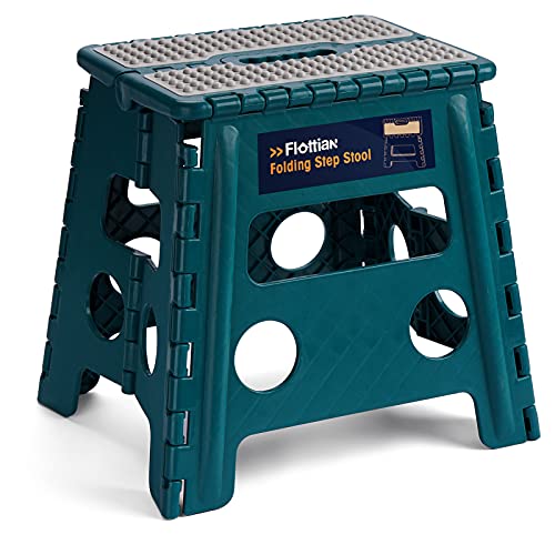 Image of Flottian 13 inch Folding Step Stool for Adults and Kids Holds Up to 300 lbs,Non-Slip Folding Stools with Handle, Compact Plastic Foldable Step Stool for Bathroom,Bedroom, Kitchen Turquoise Green,1PC