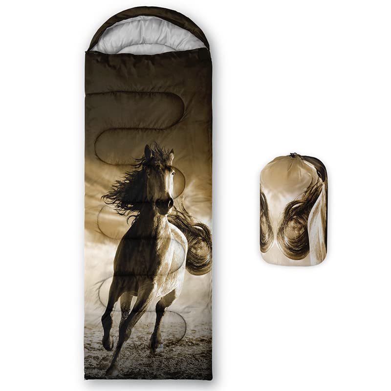 HOSIMA Sleeping Bags for Boys Kids,Horse Printed Lightweight Warm Portable Outdoor Indoor Waterproof Cold Resistant Sleeping Bag for Camping Hiking (Horse1) โ image 1
