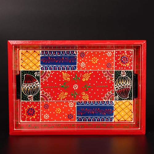 Swadeshi Blessings Wooden Tray for Serving- Handcrafted & Hand-Painted for Kitchen/Table & Home Decor/Dinning/Gifts/Restaurants/Living Room/Coffee Table 30Cm (Single Tray) (Red), Rectangular Swadeshi Blessings Wooden Tray for Serving- Handcrafted & Hand-Painted for Kitchen/Table & Home Decor/Dinning/Gifts/Restaurants/Living Room/Coffee Table 30Cm (Single Tray) (Red), Rectangular