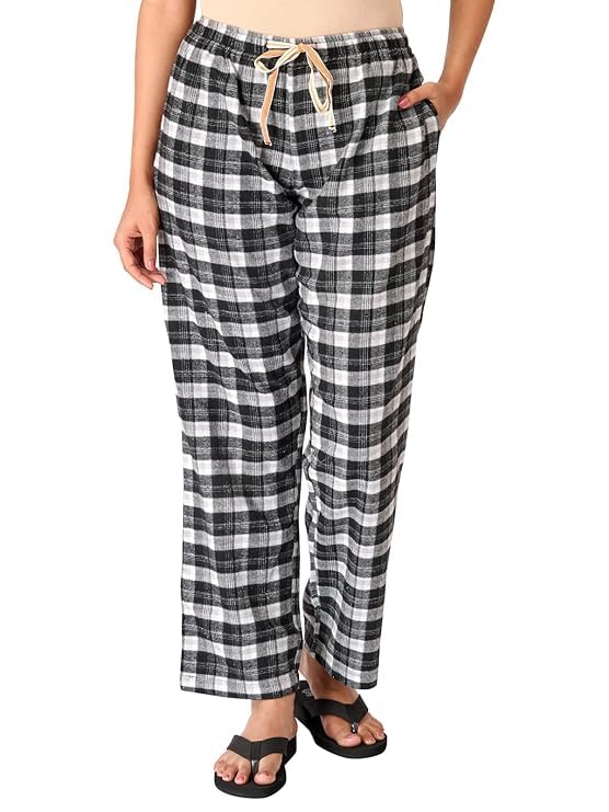 Image of Womens Multicolor Cotton Checkered Pyjama | Checks Pajama for women with Elastic & Drawstring Plus Size (S TO 8XL)