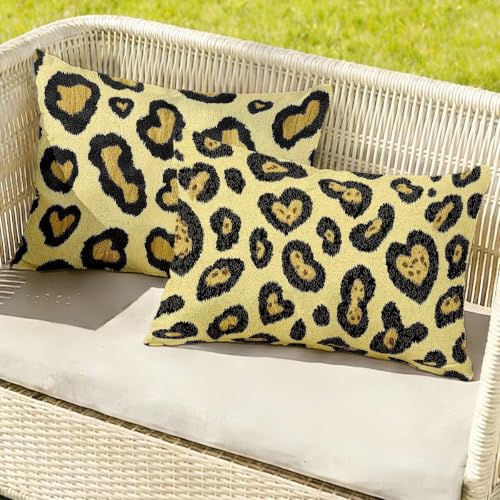 Housse coussin 50x70 exterieur impermeable moutarde et leopard - 4