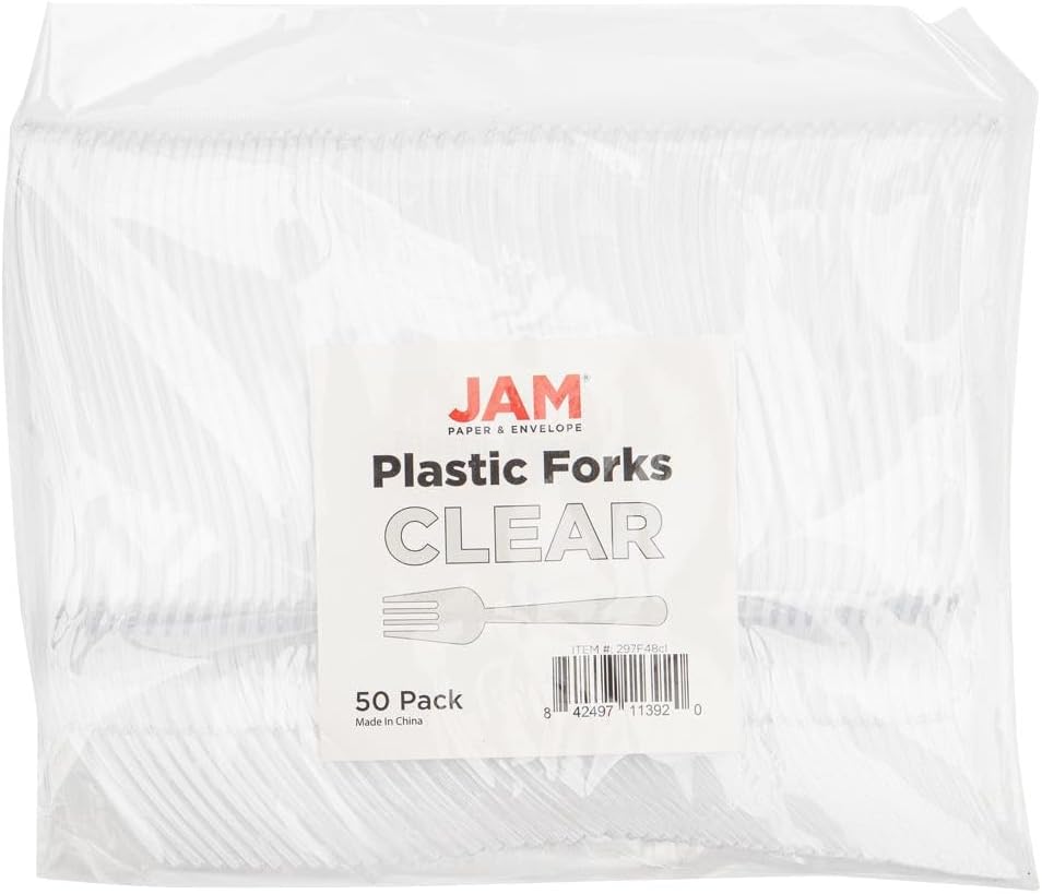 JAM PAPER Premium Utensils Party Pack - Plastic Forks - Clear - 48 Disposable Forks/Pack