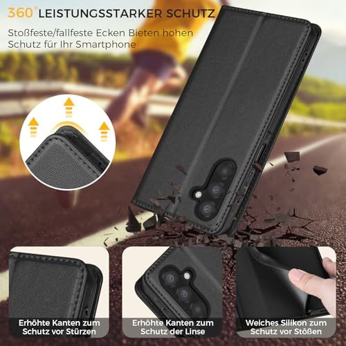 Kirnntca Handyhülle für Samsung Galaxy A26 5G Hülle, Kartenfach Premium PU Leder Klapphülle Schutzhülle, Standfunktion Tasche Flip Case für Samsung Galaxy A26 5G - Schwarz