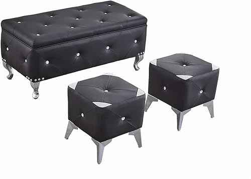 Miniatura 10 de DRM'SCUUM Juego de banco otomano de almacenamiento grande de terciopelo, taburetes para sala de estar, dormitorio, con 2 otomanas tapizadas, color