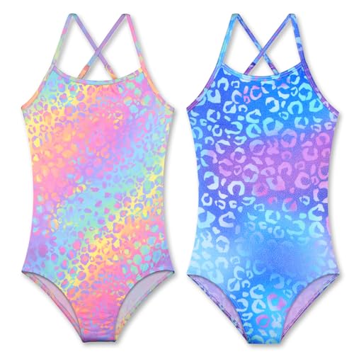 Image of Girls' Sparkle One-Piece Swimsuit 4-12Y Adjustable Crossback Straps Shimmer Bathing Suit for Beach Pool