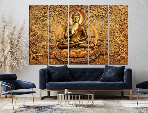 Image of CN RETAILS Buddha Wall Paintings for Living Room Big Size | Framed Wall Paintings for Home Decoration | Hanging Abstract Art Painting | Set of 5 Frames (48x30) ss04 04
