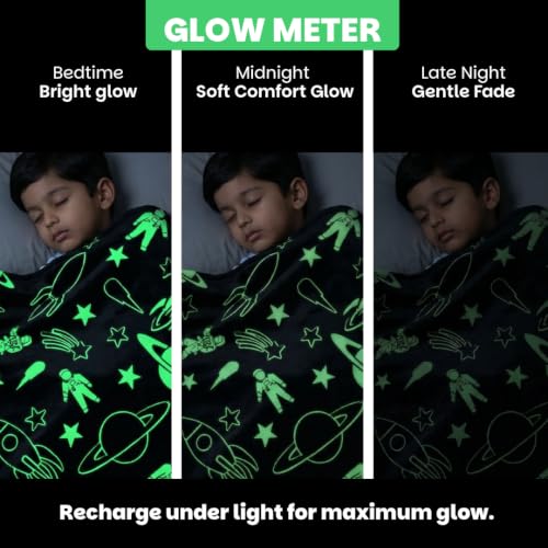 Image of Famyo Queen Size Glow in The Dark Blanket for Kids - Rocket | 200x152 cm, 0-15 Years | Soft Flannel Fleece Throw | Cozy & Warm All-Season Glow Blanket | Ideal Gift for Boys & Girls (Grey) | Soft Flannel Throw, Cozy All-Season Fleece Blankets for Boys & Girls | 200 x 152 cm | Ages 0-15 Years