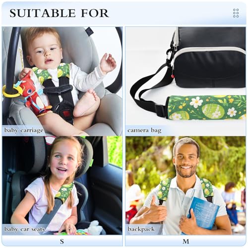 Image of Easter Eggs Flowers Green Seat Belt Cover Pad 2 Pcs Soft Cute Seatbelt Covers Protector Support Head Neck Shoulder Strap for Car Seats High Chair Backpack for Adults Kids Women Men 10x7.7In 2 P