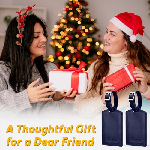 Image of Travelambo Luggage Tags for Suitcases PU Leather Travel Tags Bag Tags Privacy Protection Travel Essentials, Deep Blue, 4 inch X 3 inchX 0.6 inch