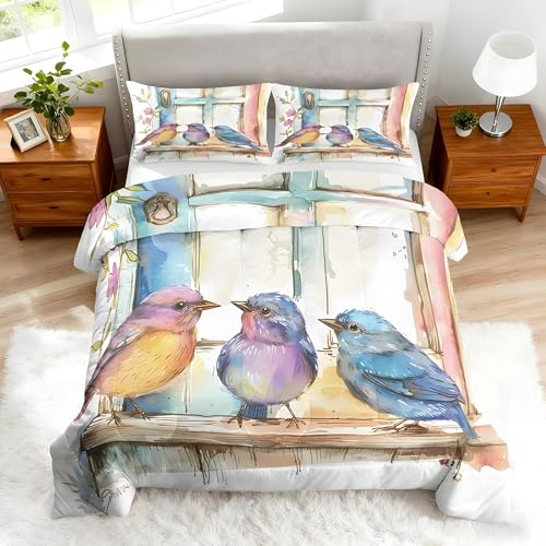 Genérico Edredón Relleno Nórdico Cama 150/180, Pájaro Acuarela, Edredón de Fibra 200gr/m², 260x240cm 4 Estaciones Natural Fresco de Suave y Ligero con 2 Fundas 50x75 sz486