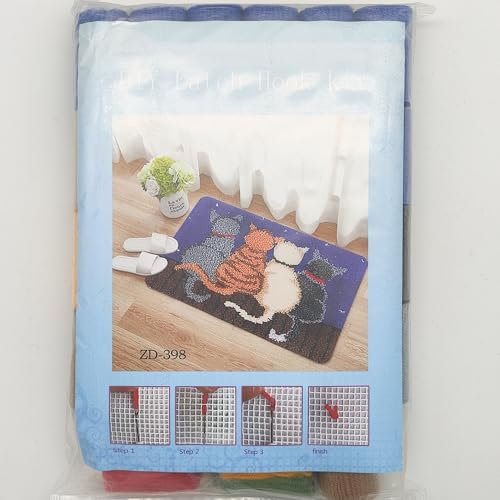 Image of Howie's Latch Hook Kit, DIY Cats Rug Crochet Yarn Kits for Adults, Color Preprinted Pattern Embroidery Decoration (Cats-Night, 19.69 x 14.96 inch)