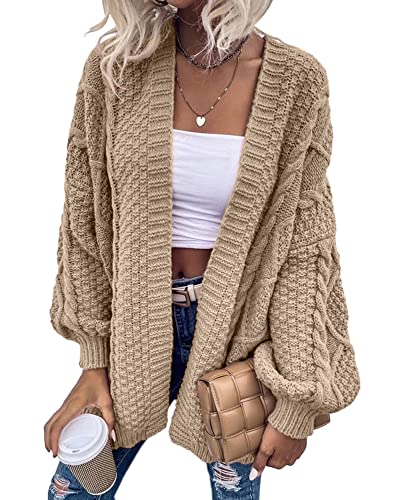 Image of Dyexces Womens Oversized Cable Knit Long Sleeve Lantern Cardigan Sweaters