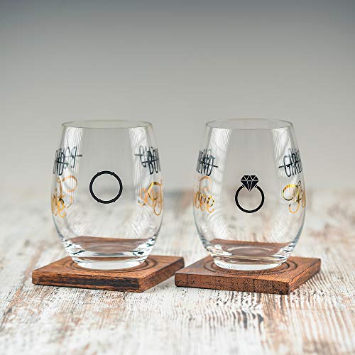 Greenline Goods – Toasting Glasses For Bride And Groom (Set Of Two)| Stemless Wine Glasses | Engagement Bachlorette Gifts For Bride #TOP2