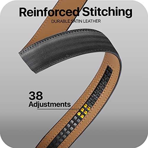 Image of Marino Avenue Ratchet Belt for Men. Adjustable Leather Dress Belt with 38 Easy to Click Into Place Ratchet Closures.