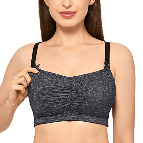 Gratlin Women's Wirefree Padded Sports Maternity Racerback Support Nursing Sports Bra Heather Grey