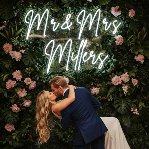 Custom Wedding Neon Sign Personalized Name Neon Light for Wedding Backdrop Mr & Mrs LED Sign for Reception Decor Dimmable Bridal Shower Engagement Gift