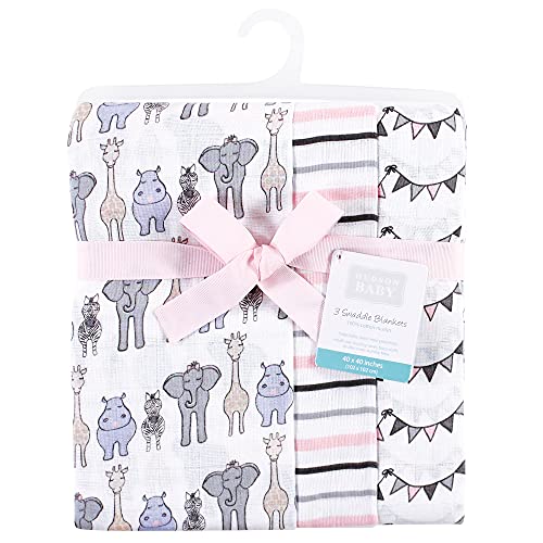 Image of Hudson Baby Unisex Baby Cotton Muslin Swaddle Blankets, Pink Gray Safari, 3-Pack