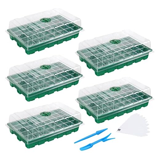 MIXC Seedling Trays Seed Starter Tray, 5-Pack Mini Propagator Plant Greenhouse Grow Kit with Humidity Vented Domes and Base for Seeds' Starting (40 Cells Per Tray, Total 200 Cells), Green