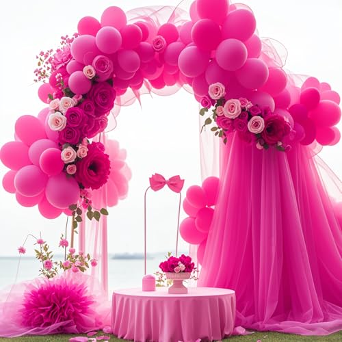 Image of Hot Pink Balloons 12 inch,70pcs Magenta Latex Party Balloons for Valentine's Day Wedding Engagement Bridal Bachelorette Tropical Party Decorations