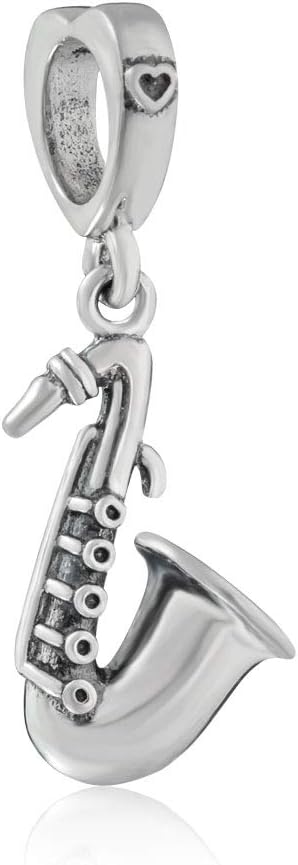 Love Music Saxophone Charms 925 Sterling Silver Music Dangle Charms Fits Pandora 3mm Snake Chain Bracelet