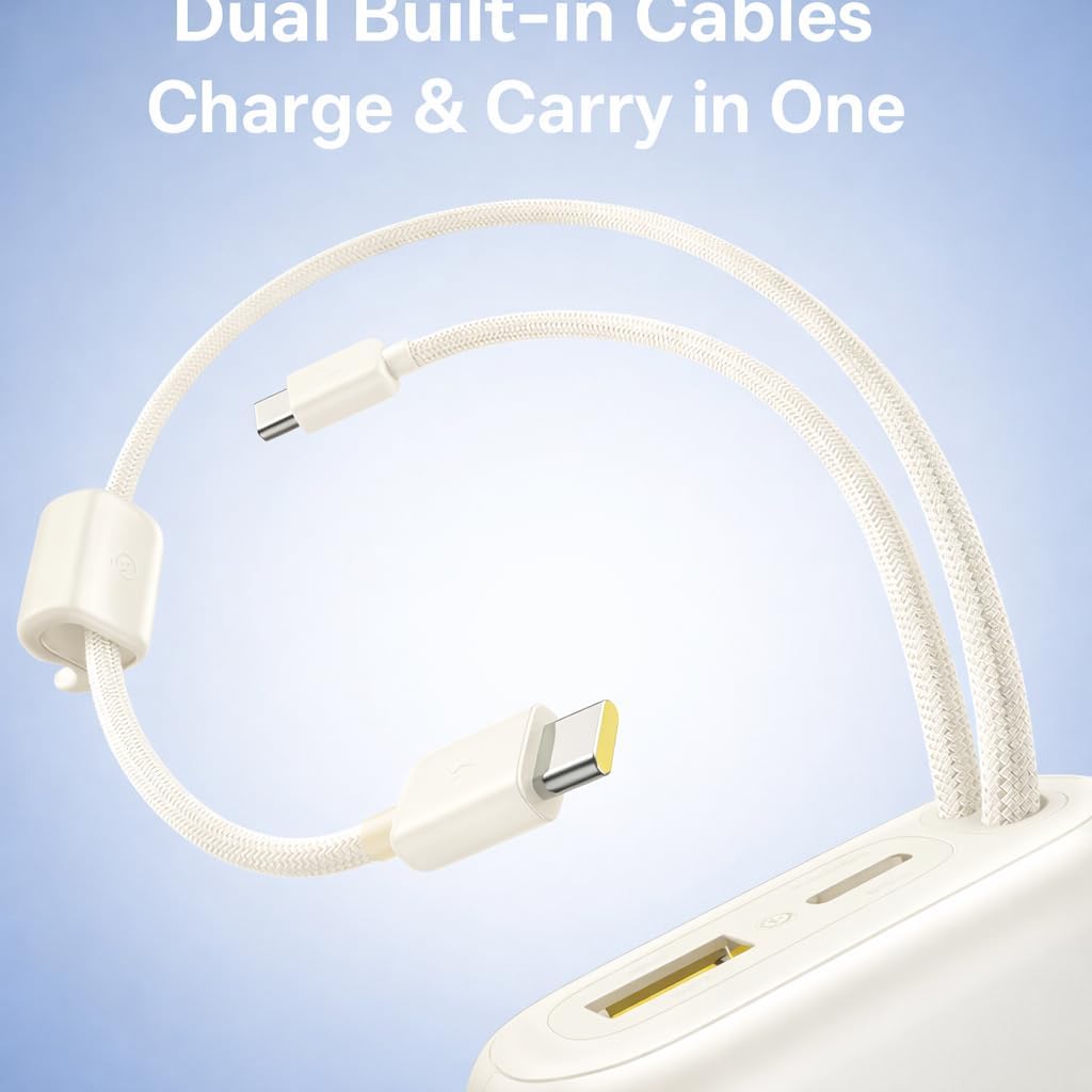 Baseus Mini Power Bank Fast Charging 67W, 10000mAh Small Portable Phone Charger Built-in Dual USB C Braided Cable, Travel Essential Battery Pack for iPhone 17/16/15, iPad, Samsung Galaxy S25/S24 etc.