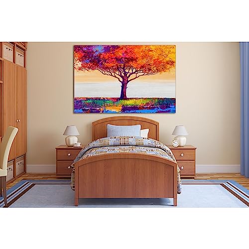 Tableau arbre abstrait coloré ZELLART prêt à suspendre pour mur vide
