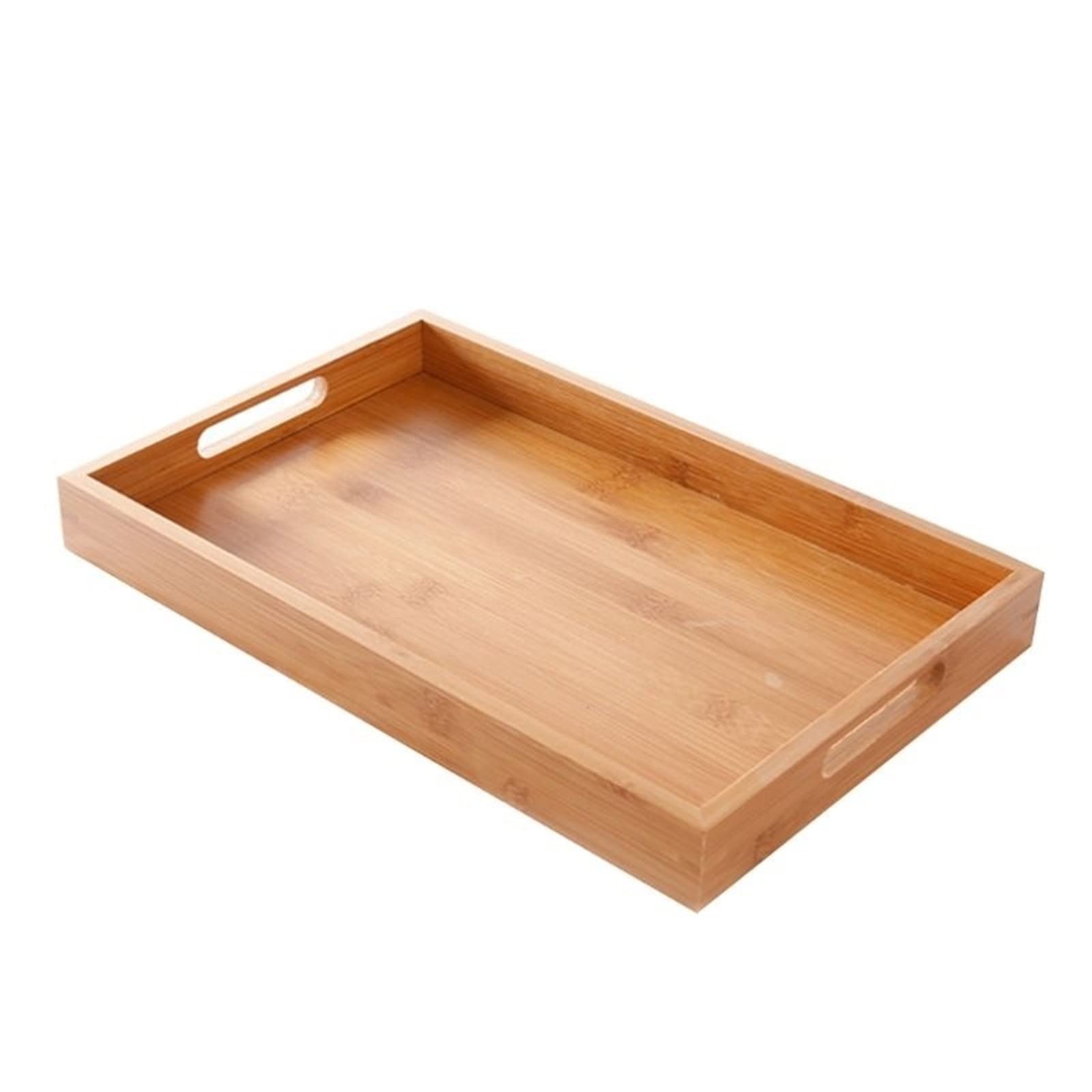 Plateau de petit déjeuner en bambou – Plateau de service pour café, thé et boissons – Décoration d'intérieur élégante et accessoire de cuisine (petite taille)