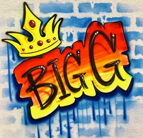 Airbrush Graffiti, Old School Hip Hop T Shirt, Red Orange Yellow, Golden Crown on Brick Wall4