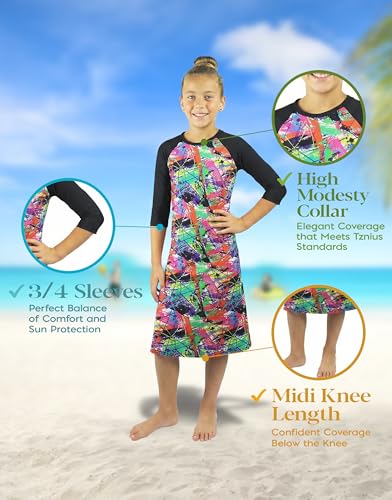 Image of Girl One Piece Modest Long Sleeve Swim Dress