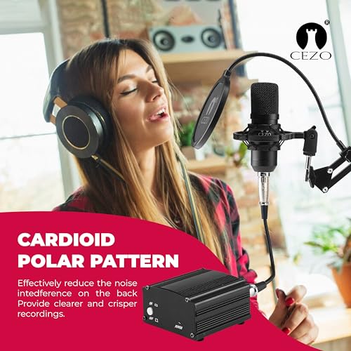 Image of (Refurbished) Cezo Professional Studio Recording Singing Condenser Mic Full Set Kit BM 800 Condenser Microphone with Audio interface inbuilt phantom power supply Mic Stand and POP Filter for Podcast, Singing