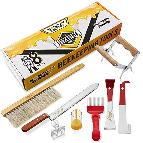 Honey Keeper 8-Piece Beekeeping Tool Kit - Essential Starter Supplies for Beginner Beekeepers