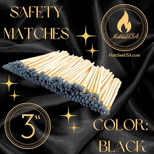 Image of 500 Count - 3 inch Long Black Color Matches | Three Inch Coloful Loose Wooden Safety Match Sticks for Candle Display | Refill Decorative Jar Holder Bottle | Striker Included