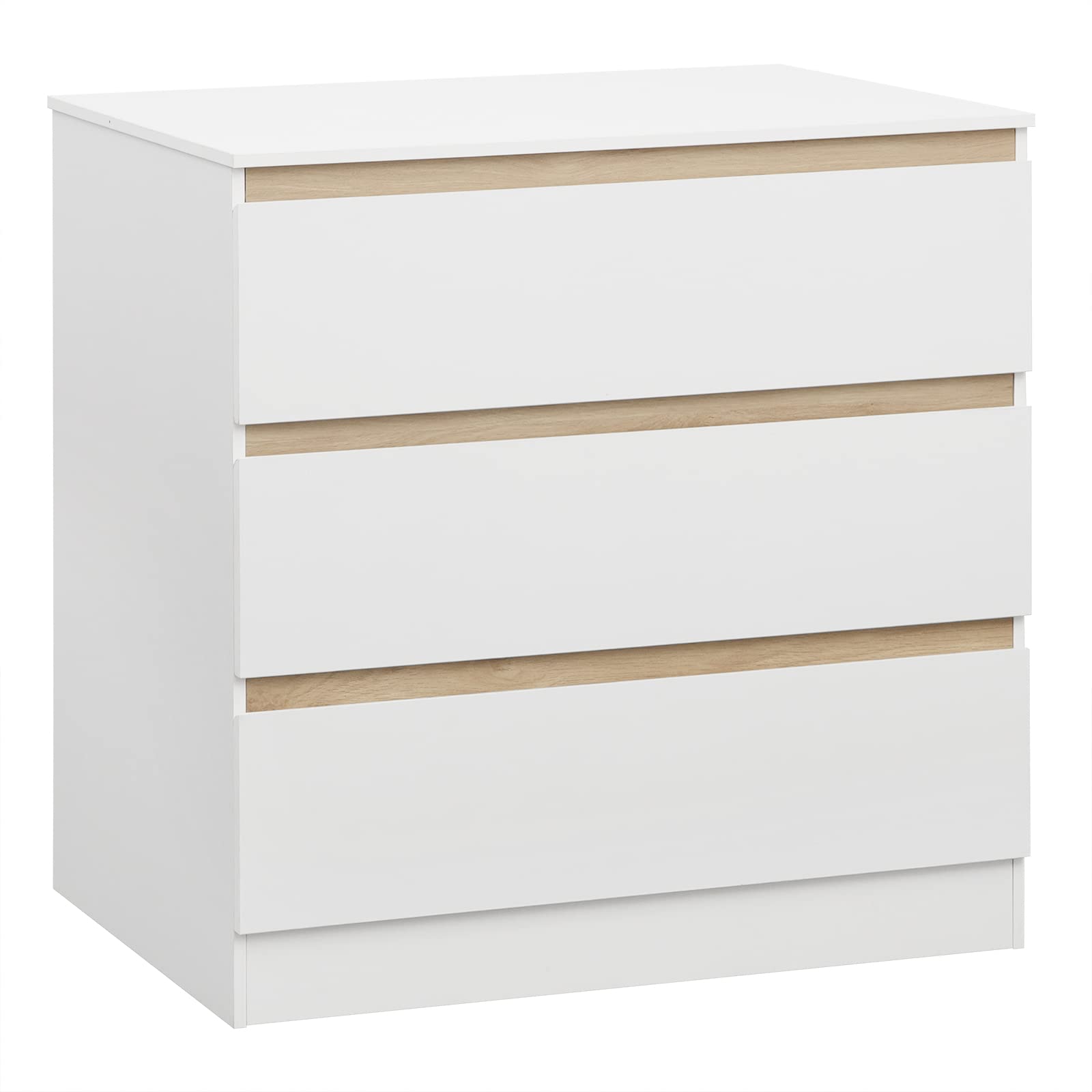 WOLTU Cómoda Blanca con 3 Cajones, Cajonera Moderna para Dormitorio, Armario de Almacenaje en Madera MDF, 80x48x78 cm