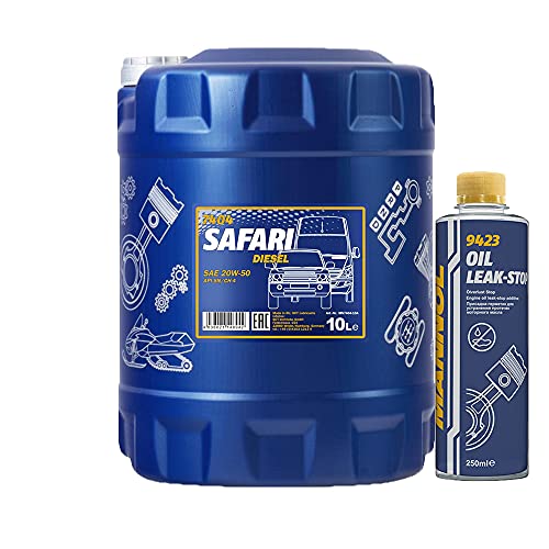 10l, MANNOL 7404 Safari 20W-50 API SN/CH-4 + Oil Leak-Stop Öl Verlust Zusatz 250ml