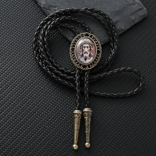 Image of Jeilwiy Bolo Tie for Men Western Cowboy Gothic Bolo Tie Necklace Halloween | Glow in Dark Bolo Tie for Men Women, 3D Halloween Bolo Tie, Gothic Western Ties, String Ties for Men Rodeo Leather Necktie